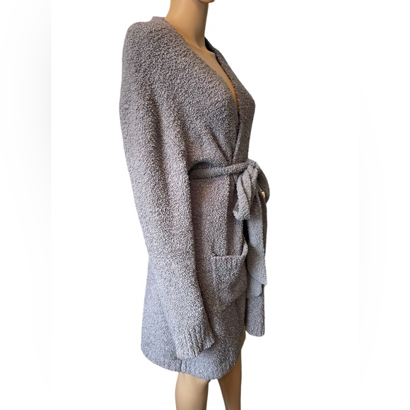 Skims Cozy Knit Bouclé Smoke Grey Long Sleeve Unisex Luxury Comfy Short Robe - Picture 3 of 7